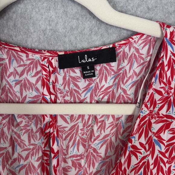 Lulus Romper Small Red Leaf Print Tie Front Flowy Dondi Romantic Vacation Resort - Picture 6 of 14